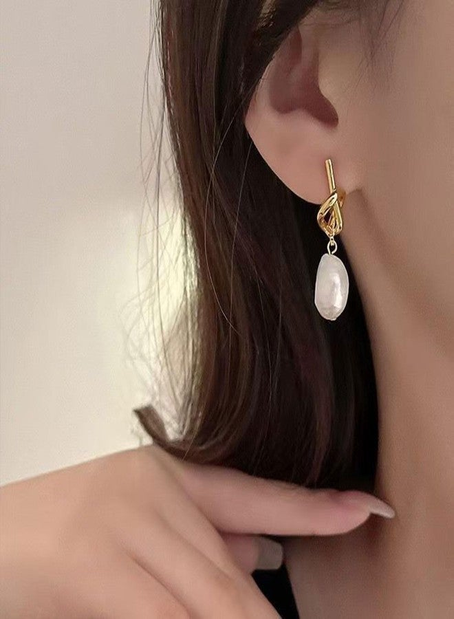 TACBSP Gold Pearl Earrings for Women Dainty Pearl Knot Dangle Earrings Hypoallergenic Pearl Geometric Stud Earrings Trendy Jewelry Gifts for Women (A.) - Image 3